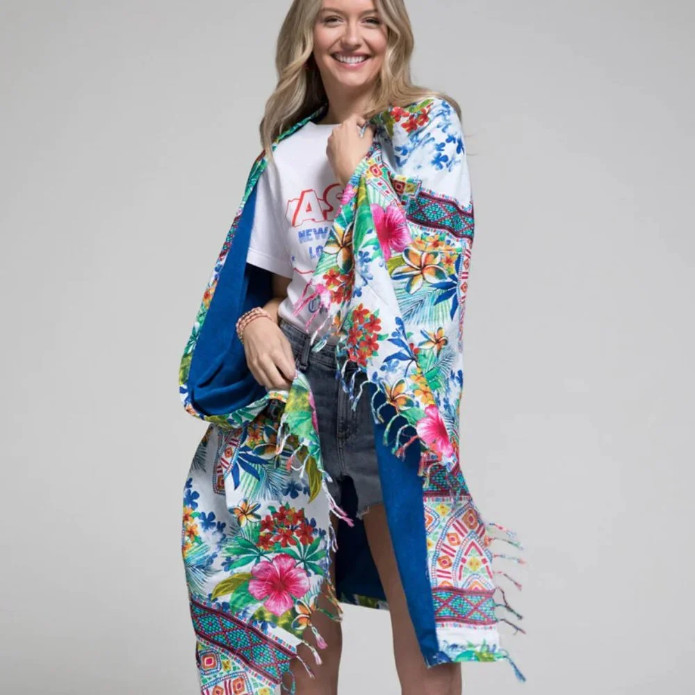 Luxury Hawaiian Floral Evil Eye Print Beach Throw Towel